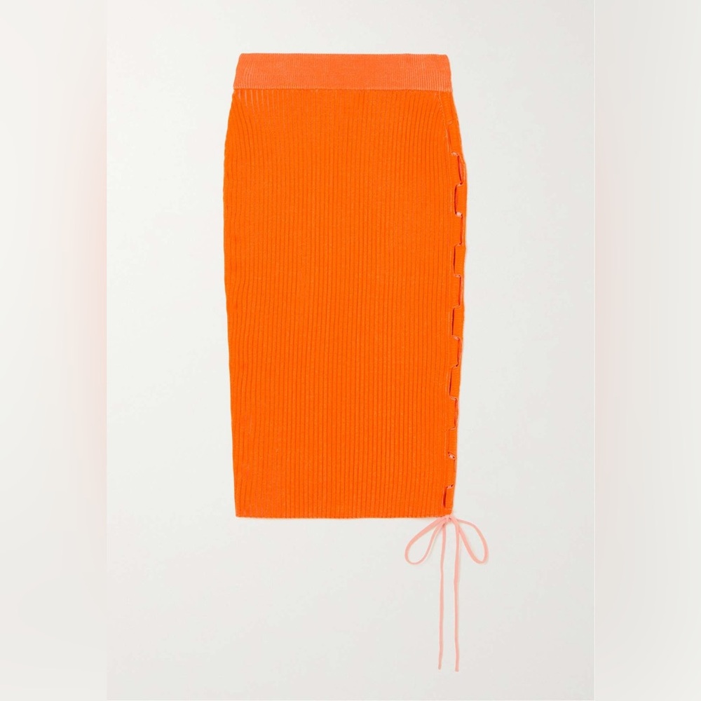Off-White Vanise Lace-Up Ribbed Midi Skirt Coral Red